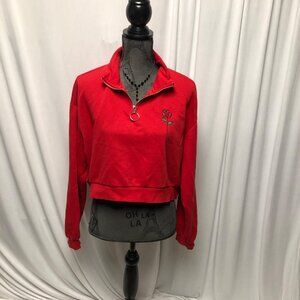 H and M Divided Cropped Sweatshirt Womens Size Large Red Rose Long Sleeve Comfy